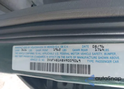 1997 Volkswagen Golf Gl из США, поврежденный, VIN 3VWFA81H8VM009069